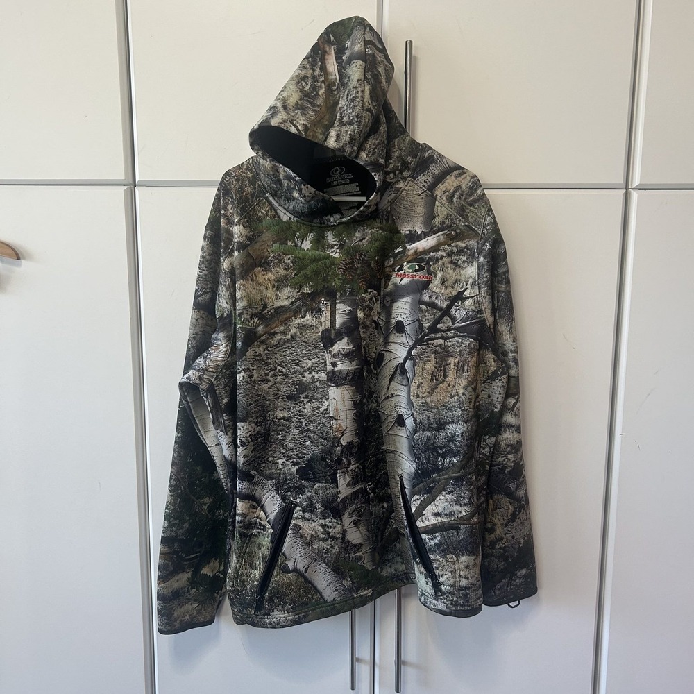 Mossy Oak Mens Camo Hoodie Built-in Neck Gaiter Large Forest B712